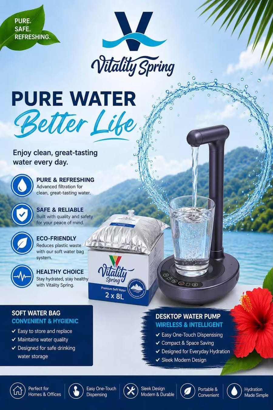 Vitality Spring desktop water pump, dark finish