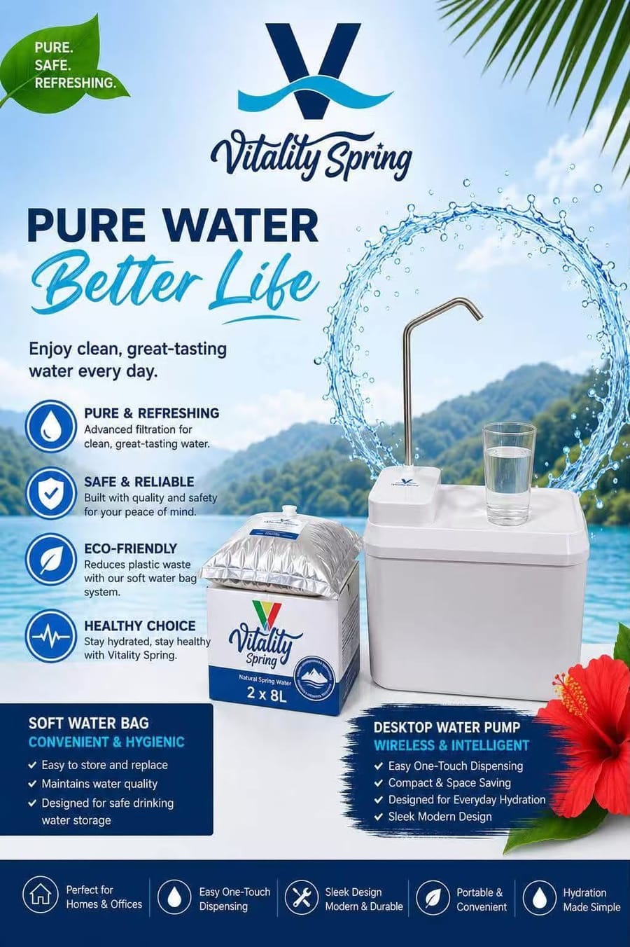 Vitality Spring desktop water pump, white